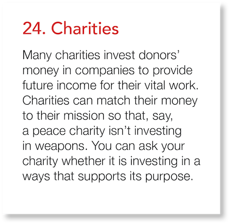 24  Charities Many charities invest donors  money in companies to provide future income for their vital work  Chariti   