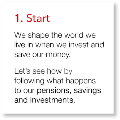 1  Start We shape the world we live in when we invest and save our money   Let s see how by following what happens to   