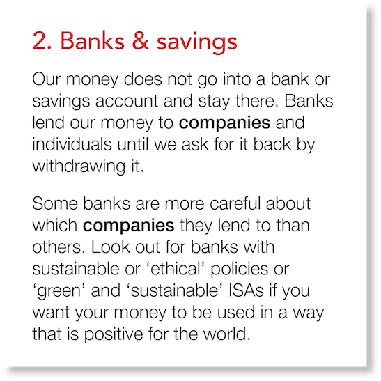 2  Banks & savings Our money does not go into a bank or savings account and stay there  Banks lend our money to compa   